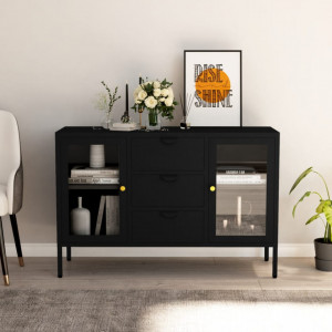 Servantă, negru, 105x35x70 cm, oțel și sticlă securizată - V336076V - Img 2