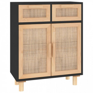 Servantă, negru, 60x30x75 cm, lemn masiv pin și ratan natural - V345637V