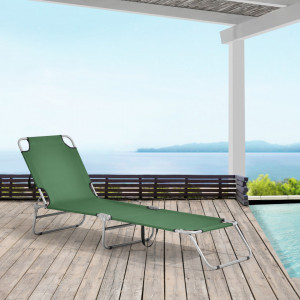 Set 2 buc sezlong pat cu spatar reglabil in 5 trepte, verde inchis - P76121916