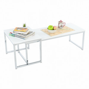 Set 2 măsuţe de cafea, alb și crom, 100x35x50 cm, 50x40x40 cm - TP252417 - Img 12