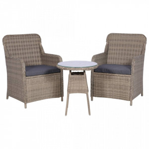 Set bistro cu perne, 3 piese, maro, poliratan - V44149V