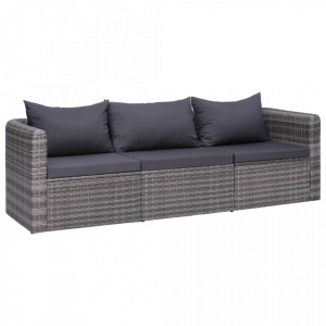 Set canapea de gradina cu perne, 3 piese, gri, poliratan - V44163V