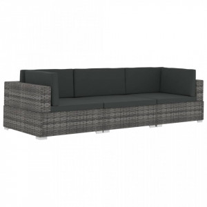 Set canapele de gradina cu perne, 3 piese, gri, poliratan - V47266V - Img 2