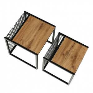 Set de 2 măsuţe de cafea, stejar și negru, 45x45 cm, 40x40 cm - TP263324 - Img 7