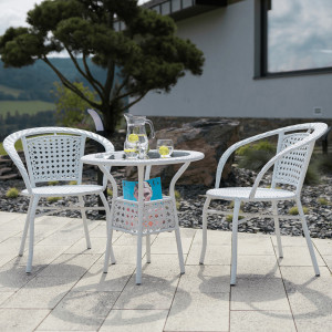 Set de grădină din ratan cu 3 piese, 1 măsuţă şi 2 scaune, alb - TP254779 - Img 17