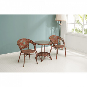 Set de grădină din ratan cu 3 piese, 1 măsuţă şi 2 scaune, maro - TP265640 - Img 4