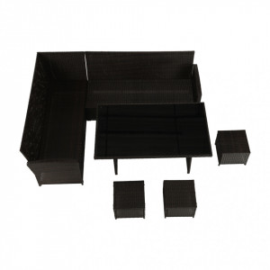 Set de grădină din ratan cu 5 piese, 1 măsuţă, 1 colţar şi 3 tabureţi, maro - TP302510 - Img 14