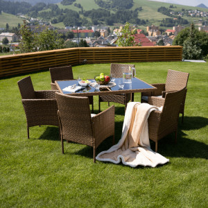 Set de grădină din ratan cu 7 piese, 1 masă şi 6 scaune, crem - TP186614 - Img 18