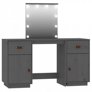 Set de masă de toaletă cu LED, gri, lemn masiv de pin - V3107841V - Img 1