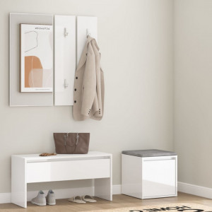 Set de mobilier pentru hol, alb extralucios, lemn prelucrat - V3082050V - Img 2