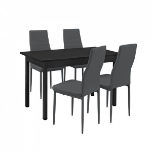 Set design masa bucatarie cu 4 scaune, negru/gri inchis - P53158107