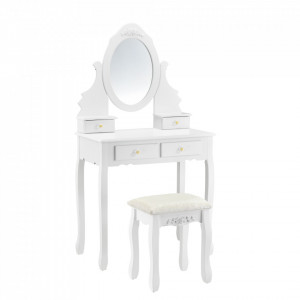 Set masa de toaleta cu oglinda, scaun si 4 sertare - P57827232 - Img 1