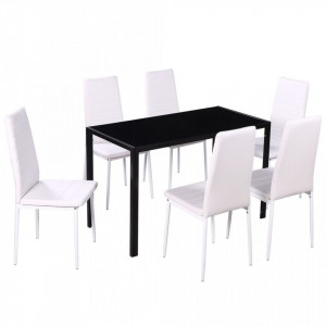 Set masa si scaune de bucatarie 7 piese alb si negru - V242988V - Img 2