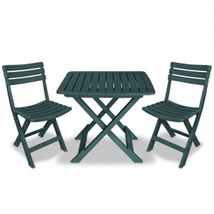 Set mobilier bistro pliabil, 3 piese, verde, plastic - V43582V - Img 1