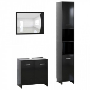 Set mobilier de baie, 3 piese, negru, lemn prelucrat - V3056917V - Img 1