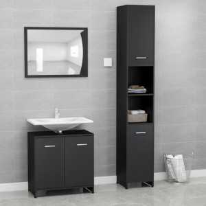 Set mobilier de baie, 3 piese, negru, lemn prelucrat - V3056917V - Img 2