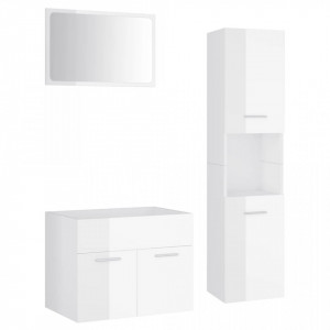 Set mobilier de baie, alb extralucios, lemn prelucrat - V3070961V - Img 1