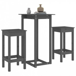 Set mobilier de bar, 3 piese, gri, lemn masiv de pin - V3124729V - Img 4