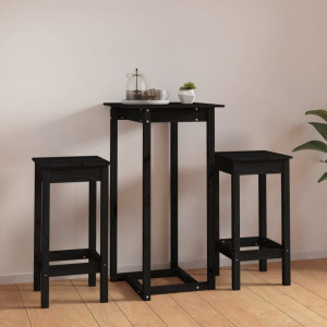 Set mobilier de bar, 3 piese, negru, lemn masiv de pin - V3124731V - Img 3