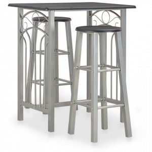 Set mobilier de bar, 3 piese, negru, lemn si otel - V284396V - Img 1