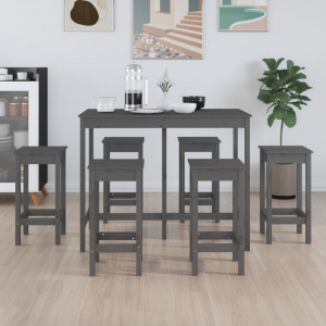Set mobilier de bar, 7 piese, gri, lemn masiv de pin - V3124709V - Img 2