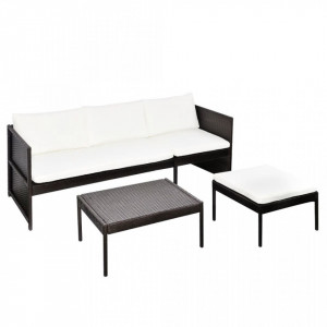 Set mobilier de gradina cu perne, 3 piese, maro, poliratan - V41381V - Img 4