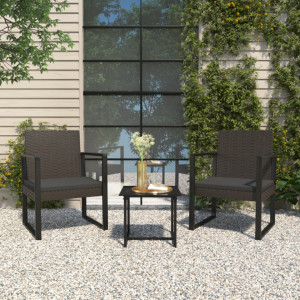 Set mobilier de grădină cu perne, 3 piese, negru, poliratan - V319198V - Img 2