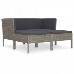 Set mobilier de gradina cu perne, 4 piese, gri, poliratan - V3056968V - Img 2