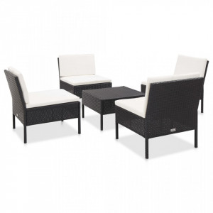 Set mobilier de gradina cu perne, 5 piese, negru, poliratan - V48944V