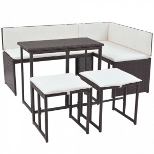 Set mobilier exterior pliabil, 5 piese, maro, otel, poliratan - V42879V - Img 2