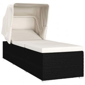 Șezlong cu copertină și pernă, alb crem, poliratan - V46246V