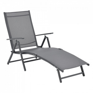 Sezlong cu spatar reglabil si cadru aluminiu, gri - P76830641 - Img 2
