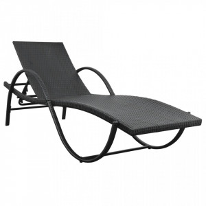 Șezlong de plajă cu pernă, negru, poliratan - V42884V