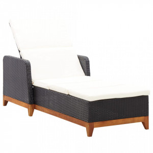Sezlong, negru, poliratan si lemn masiv de acacia - V46012V - Img 1