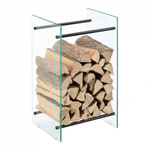 Suport lemne foc Oshawa Glas, 40x60x35cm, otel/sticla securizata, transparent/negru - P71901950