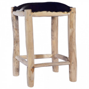 Taburet de bar, piele naturala si lemn masiv de tec - V288810V - Img 1