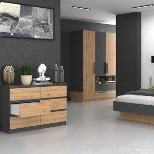 TECOAN-AR103 - Comoda, 120x 30 x 77 cm, Antracit-Stejar Artisan, PAL - Img 4