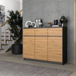TECOAN-AR108 - Comoda, 120x 40 x 97 cm, Antracit-Stejar Artisan, PAL - Img 1