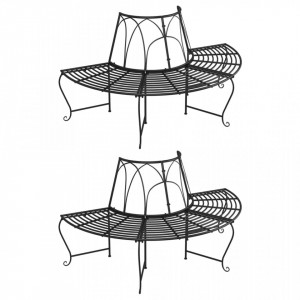 Bancă circulară de copac, 2 buc., negru, Ø159 cm, oțel - V3095717V - Img 2