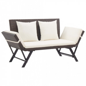 Banca de gradina cu perne, maro, 176 cm, poliratan - V46231V