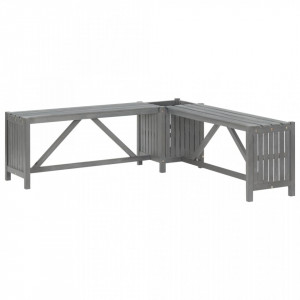 Bancă grădină de colț cu jardinieră 117cm gri lemn masiv acacia - V311824V - Img 2