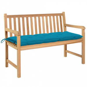 Bancă grădină, pernă albastru deschis, 120 cm, lemn masiv tec - V3062695V - Img 2