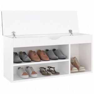 Banchetă pantofar cu pernă, alb, 104x30x49 cm, lemn prelucrat - V326750V - Img 3