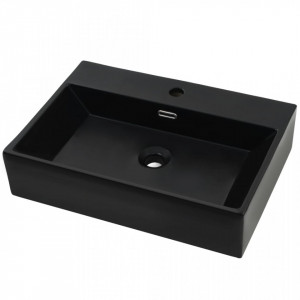 Bazin cu orificiu robinet ceramică, 60,5x42,5x14,5 cm, negru - V142742V