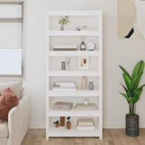 Bibliotecă, alb, 80x35x183 cm, lemn masiv de pin - V821695V - Img 3