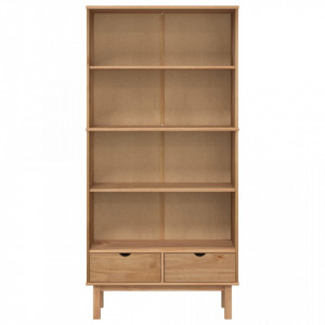 Bibliotecă cu 2 sertare, maro, lemn masiv de pin - V351303V - Img 3