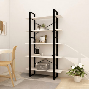 Bibliotecă cu 5 rafturi, alb, 100x30x175 cm, lemn masiv de pin - V3082004V - Img 2