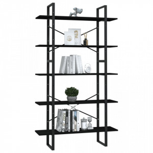 Bibliotecă cu 5 rafturi, negru, 100x30x175 cm, lemn masiv pin - V3082007V - Img 3