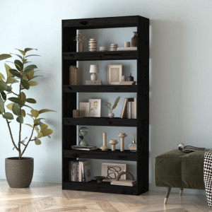 Bibliotecă/Separator cameră negru 80x30x167,4 cm lemn masiv pin - V808202V - Img 3