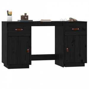 Birou cu dulapuri, negru, 135x50x75 cm, lemn masiv de pin - V3107848V - Img 4